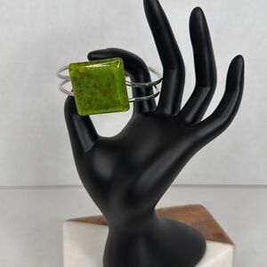Modern Green and Silver Bracelet with Square Centerpiece lot C15